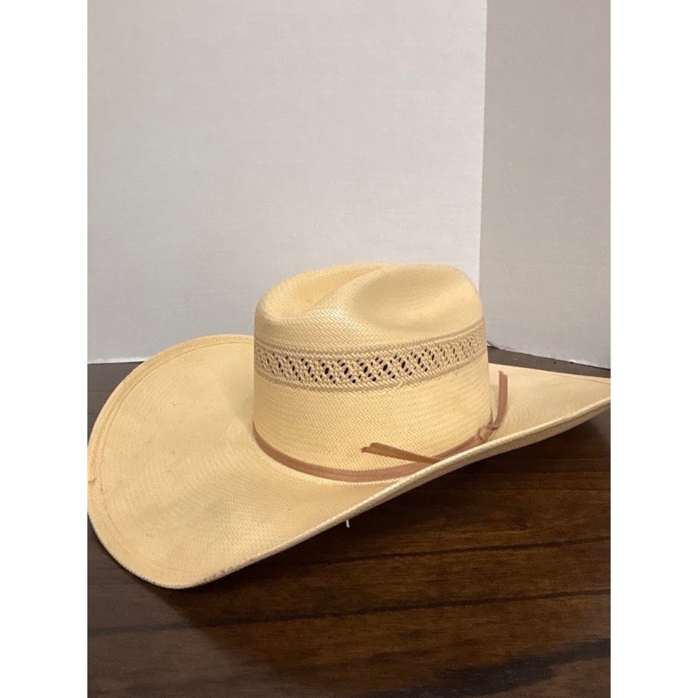 Resistol USTRC 10X Shantung Panama Straw Cowboy Hat Natural Tan Size 7 3/8 USA